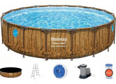 Каркасный бассейн 549x122см Bestway Power Steel Swim Vista Series 56977 под дерево, (комплект) 54927