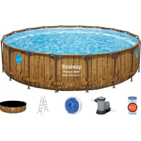 Каркасный бассейн 549x122см Bestway Power Steel Swim Vista Series 56977 под дерево, (комплект) 54927