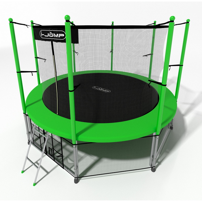 Батут i-Jump Classic 14FT 427 см с нижней сетью и лестницей зеленый 700_700