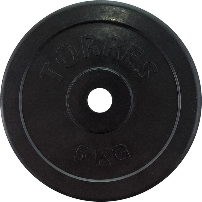 Диск обрезиненный Torres 5 кг PL50705, d.25мм, черный 700_700